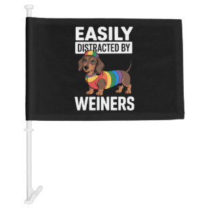 Easily Distracted By Weiners LGBTQ Rainbow Gay Car Flag