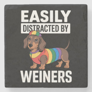 Easily Distracted By Weiners LGBTQ Rainbow Gay Stone Coaster