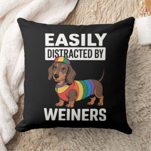 Easily Distracted By Weiners LGBTQ Rainbow Gay Throw Pillow