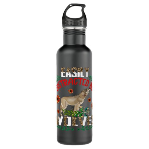 Easily Distracted By Wolves Leopard Sunflowers Wol Stainless Steel Water Bottle