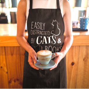 Easily Distracted Cats And Books Apron