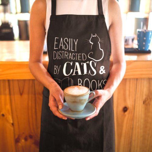 Easily Distracted Cats And Books Apron