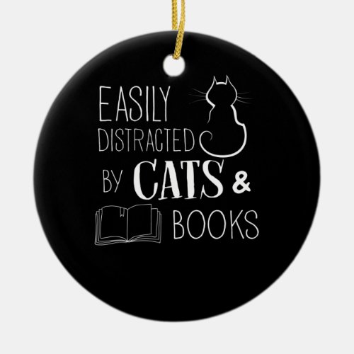 Easily Distracted Cats And Books Ceramic Ornament
