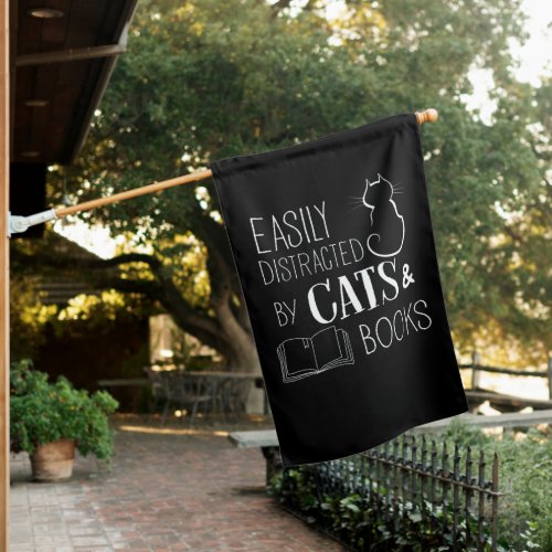Easily Distracted Cats And Books House Flag