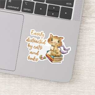Easily Distracted Cats and Books Sticker