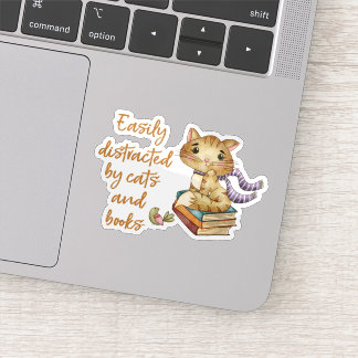 Easily Distracted Cats and Books Sticker