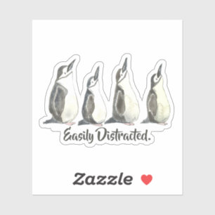 Easily Distracted Penguins in a Row Watercolor  Sticker