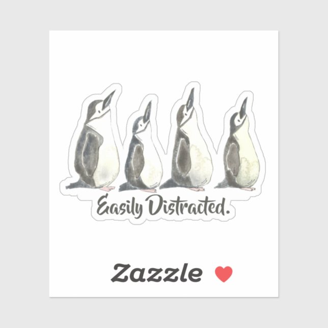 Easily Distracted Penguins in a Row Watercolor  Sticker (Sheet)