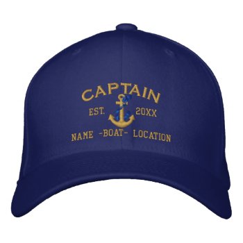 Easily Personalize A Stylish Captain Rope Anchor Embroidered Baseball Hat by CaptainShoppe at Zazzle