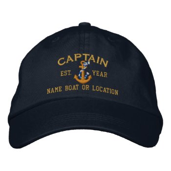 Easily Personalize This Captain Rope Anchor Text Embroidered Baseball Hat by CaptainShoppe at Zazzle