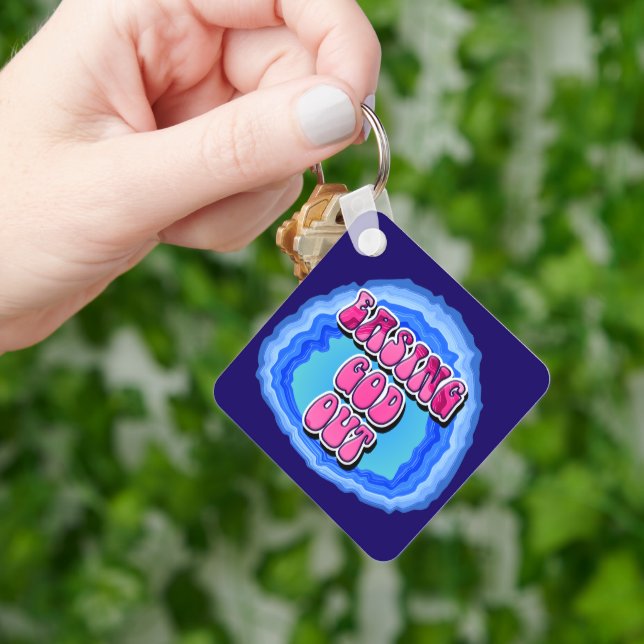Easing GOD Out Geode Slogan w/ AA Prayer CUSTOM Keychain (Hand)