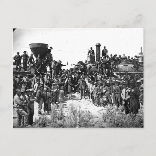 East and West Shaking Hands at Laying Last Rail Postcard (Front)