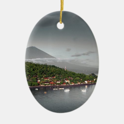 East Bali coastline and Mount Agung Ceramic Ornament