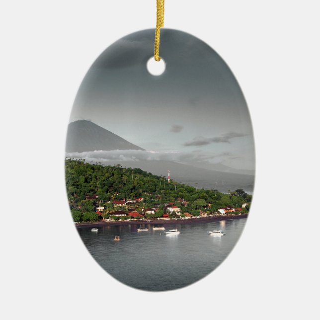 East Bali coastline and Mount Agung Ceramic Ornament (Front)