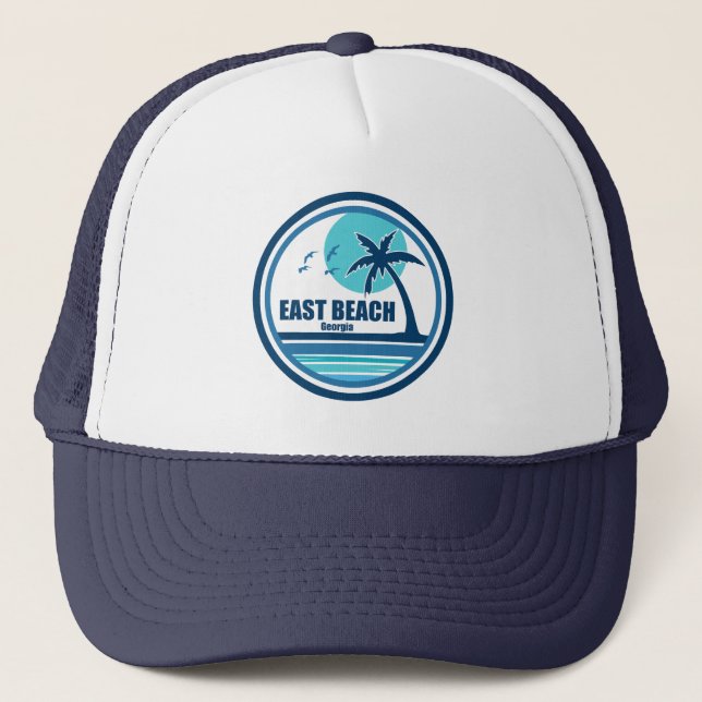 East Beach Georgia Palm Tree Birds Trucker Hat (Front)