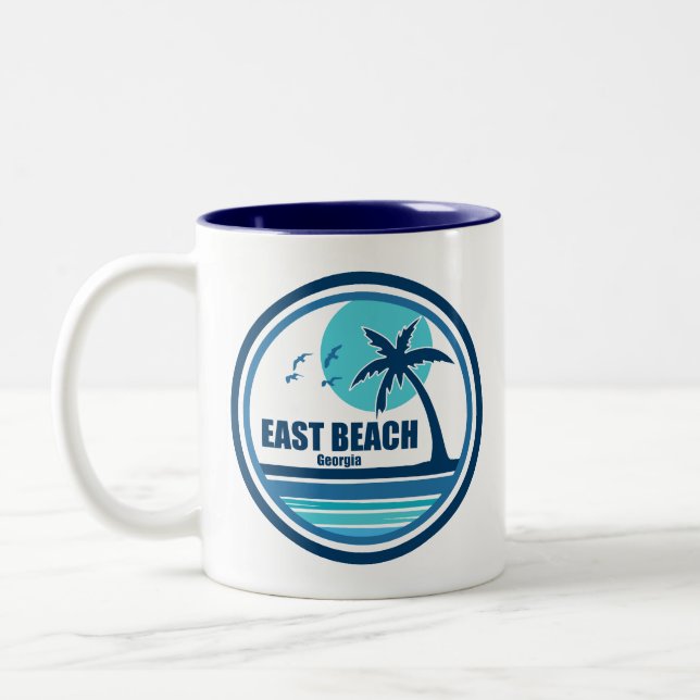 East Beach Georgia Palm Tree Birds Two-Tone Coffee Mug (Left)