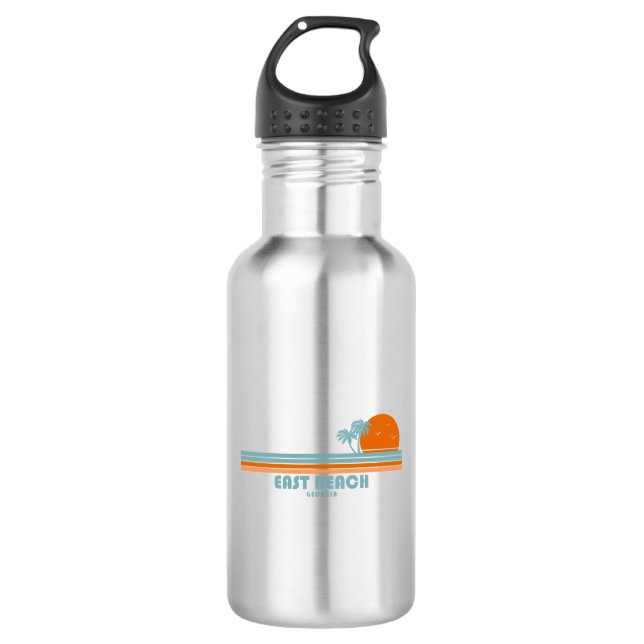 East Beach Georgia Sun Palm Trees Stainless Steel Water Bottle (Front)