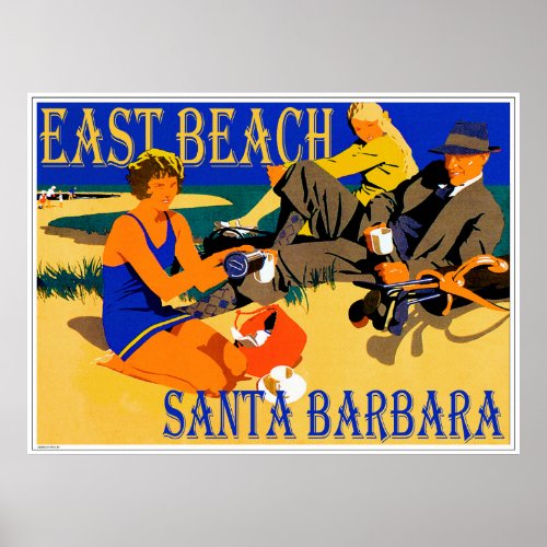 East Beach Santa Barbara California Retro Beach Poster
