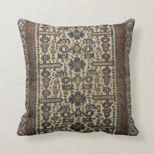 East Caucasus Brown Beige Teal Throw Pillow
