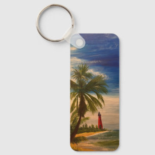 East Coast Beach and Lighthouse, by Gary Poling Keychain