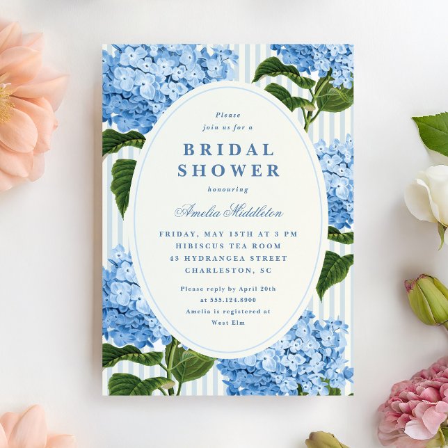 East Coast Blue Hydrangea Garden Bridal Shower Invitation (East Coast blue hydrangea bridal shower invitation)