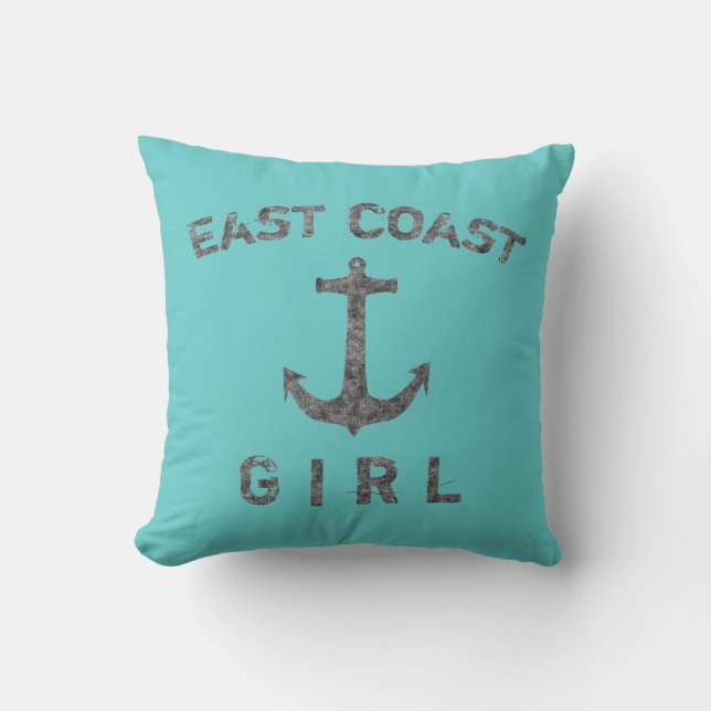 East Coast Girl Ocean Blues Throw Pillow (Front)