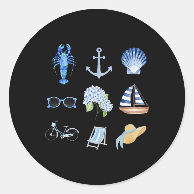 East Coast Summer New England Aesthetic Collage  Classic Round Sticker (Front)