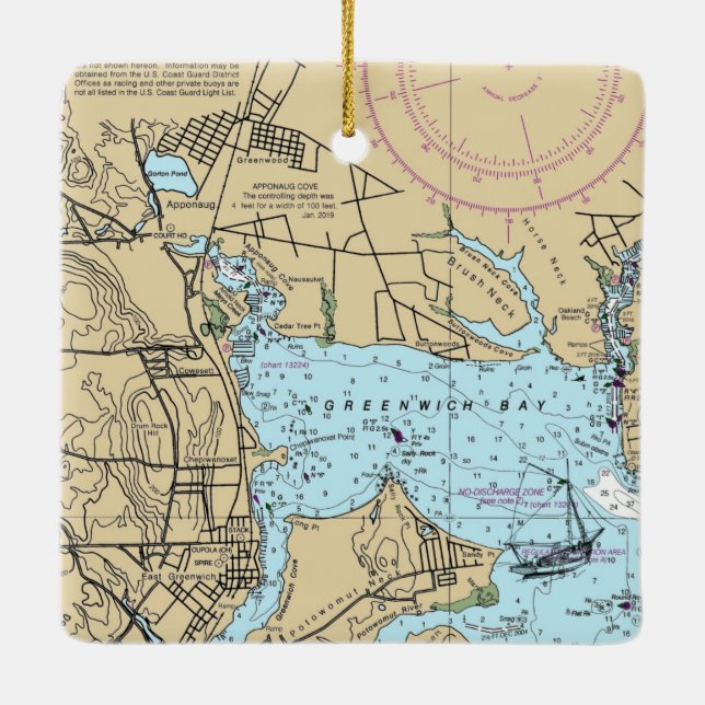 East Greenwich RI Chart Ceramic Ornament (Back)