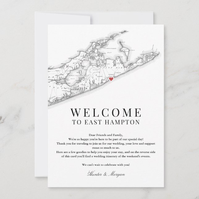 East Hampton NY Wedding Welcome Letter Black White Thank You Card (Front)