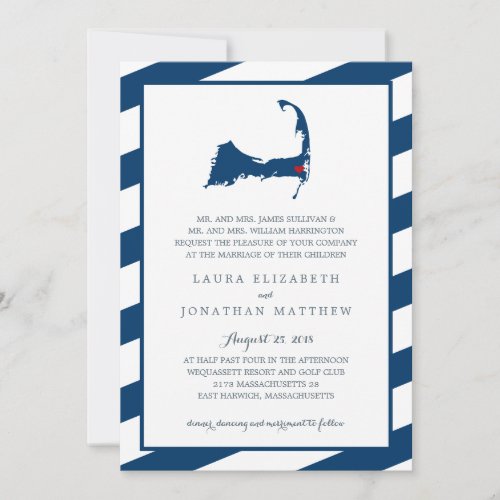 East Harwich Navy Blue Cape Cod Map  Wedding Invitation