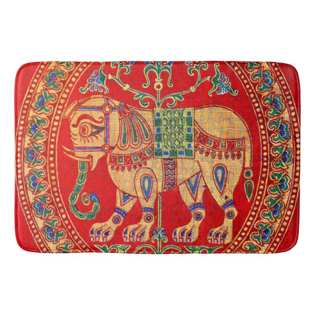 East Indian elephant print Bath Mat (Front)