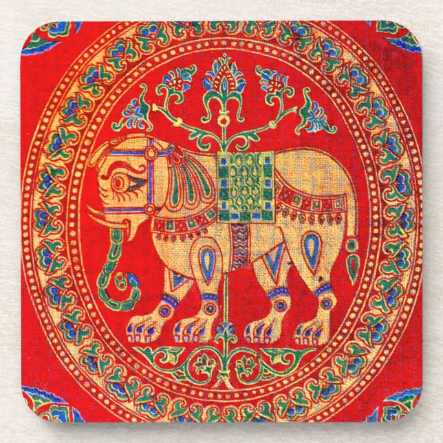 East Indian elephant print Beverage Coaster (Front)