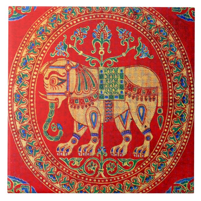 East Indian elephant print Ceramic Tile (Front)