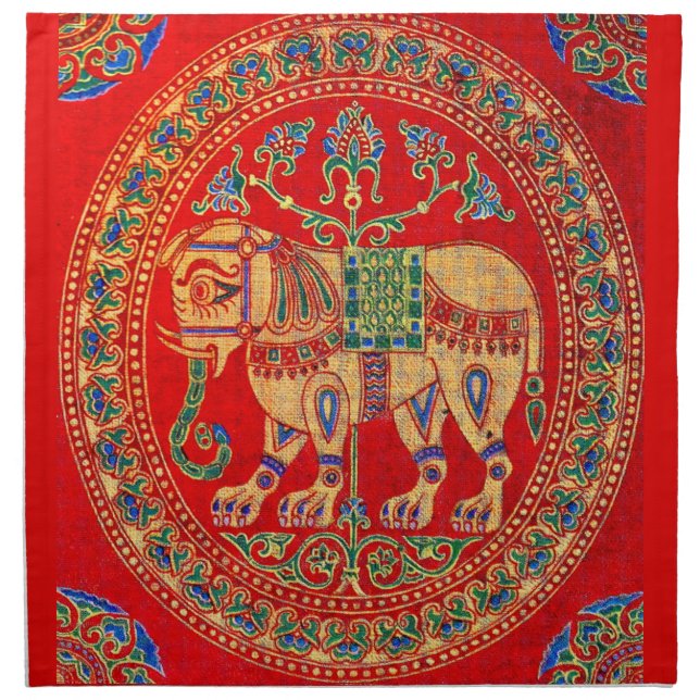 East Indian elephant print Cloth Napkin (Front)