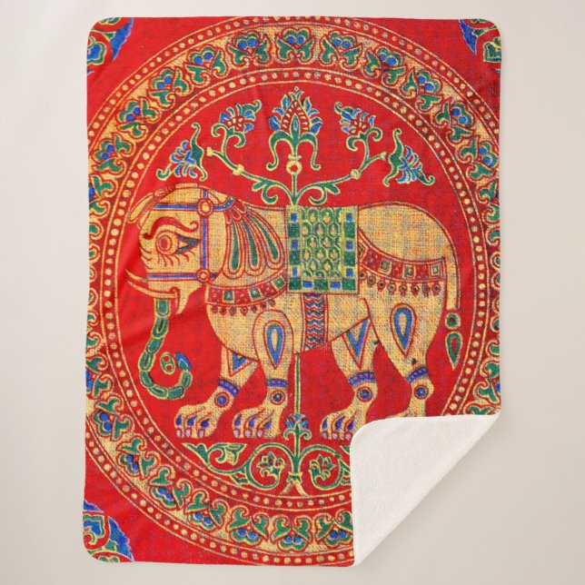 East Indian elephant print Sherpa Blanket (Front)