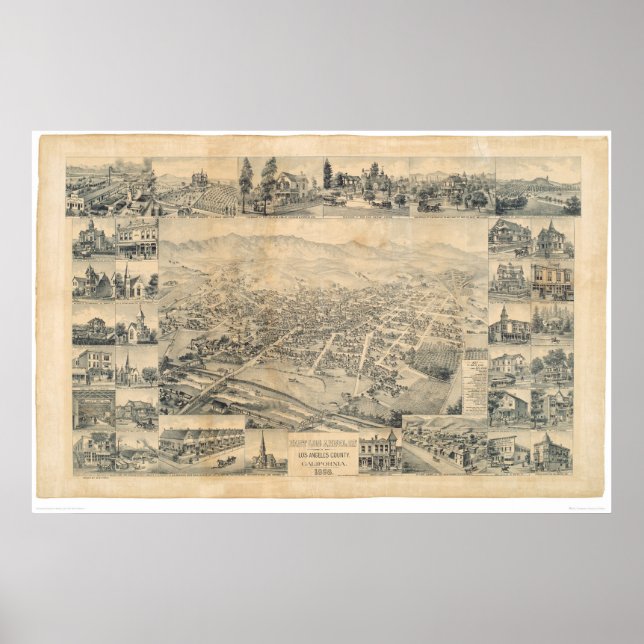 East Los Angeles, CA. Panoramic Map 1888 (0900A) Poster (Front)