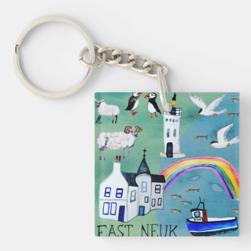 East Neuk Fife Coastal Path Scotland Watercolor Keychain