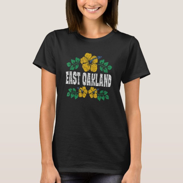 East Oakland Flowers Distressed Color Print T-Shirt (Front)