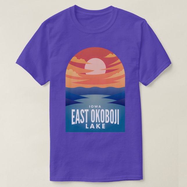 East Okoboji Lake IA Retro Sunset  T-Shirt (Design Front)