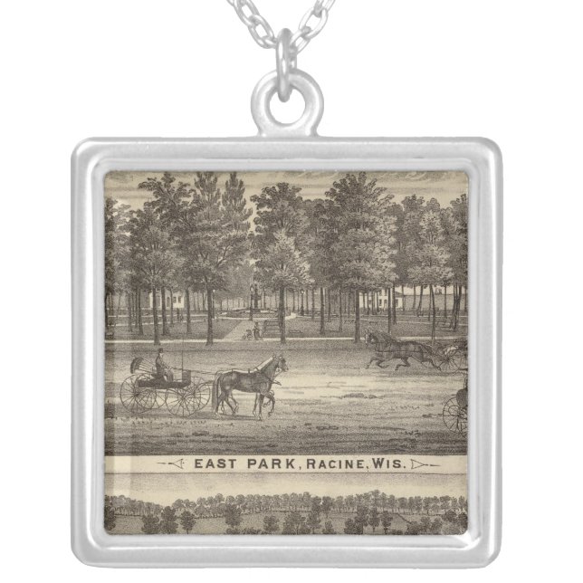 East Park, Racine and Oakland Farm Silver Plated Necklace (Front)