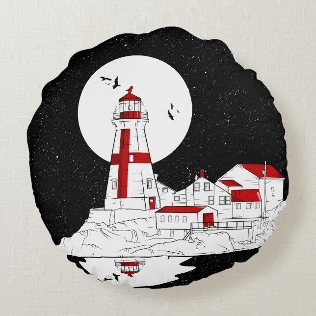 East Quoddy Head Lighthouse Round Pillow (Back)
