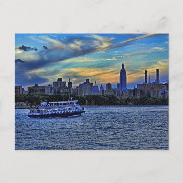 East River View of Sunset Over the NYC Skyline Postcard (Front)