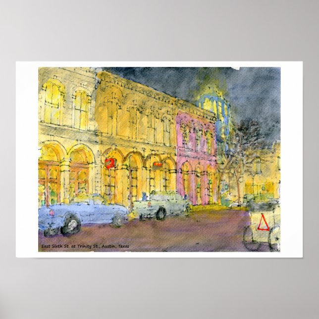 East Sixth Street at Trinity Street, Austin, Texas Poster (Front)