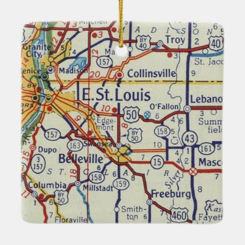 East St Louis Vintage Map Ceramic Ornament