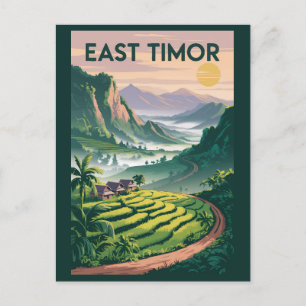 East Timor Fields Illustration Travel Art Vintage Postcard