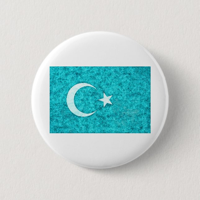 East Turkestan Flag pen and ink effect Button (Front)