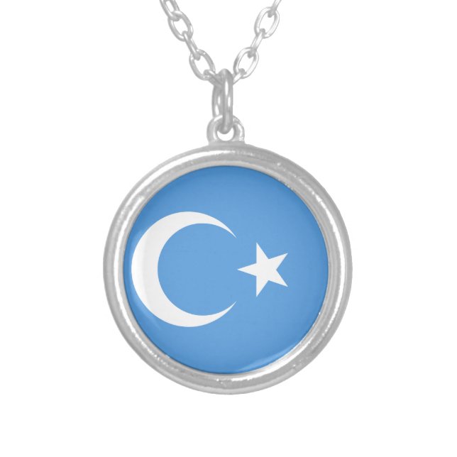 East Turkestan Uyghur Flag Silver Plated Necklace (Front)
