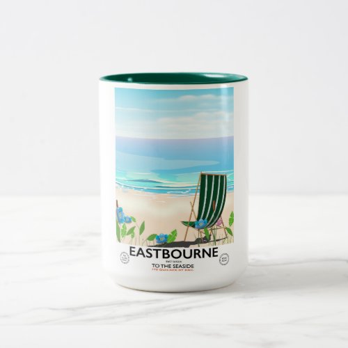 Eastbourne Beach East Sussex travel poster Two_Tone Coffee Mug