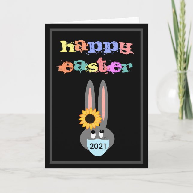 Easter 2021 Face Mask Bunny Personalized Holiday Card (Front)