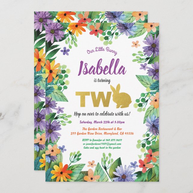 Easter 2nd birthday party invitation (Front/Back)